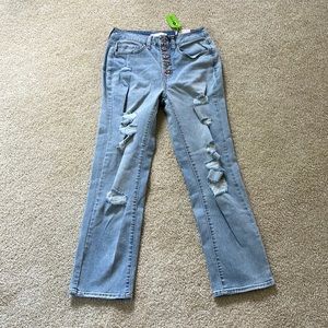 NWT SO Straight High-Rise distressed light wash jeans size 7 button fly